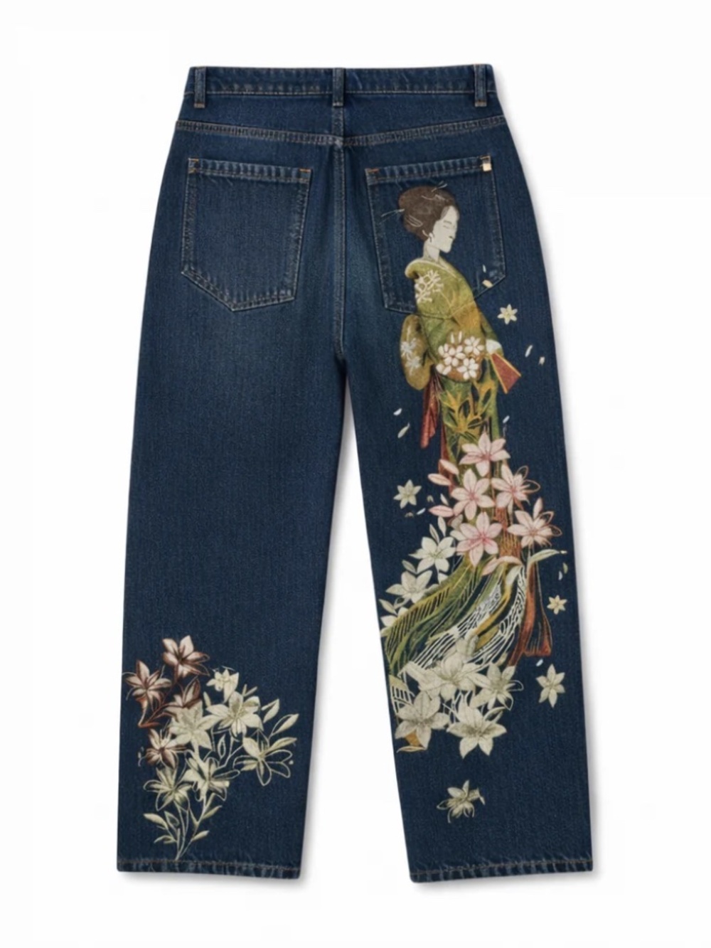 Sakura Fade Y2K Japanese Floral Baggy Jeans Size M